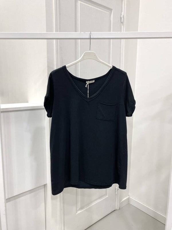 T - shirt en col V couleur uni NOIR