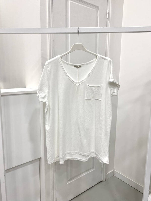 T - shirt en col V couleur uni BLANC