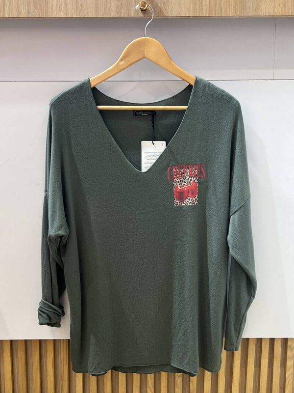Pull col V cerises