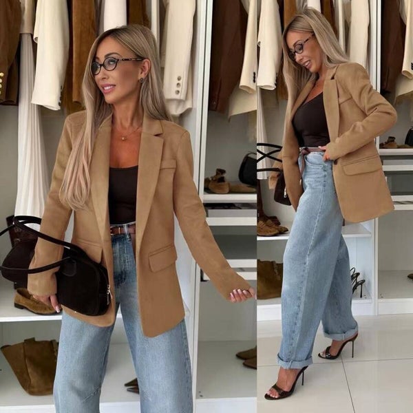 Veste blazer daim avec doublure et bouton