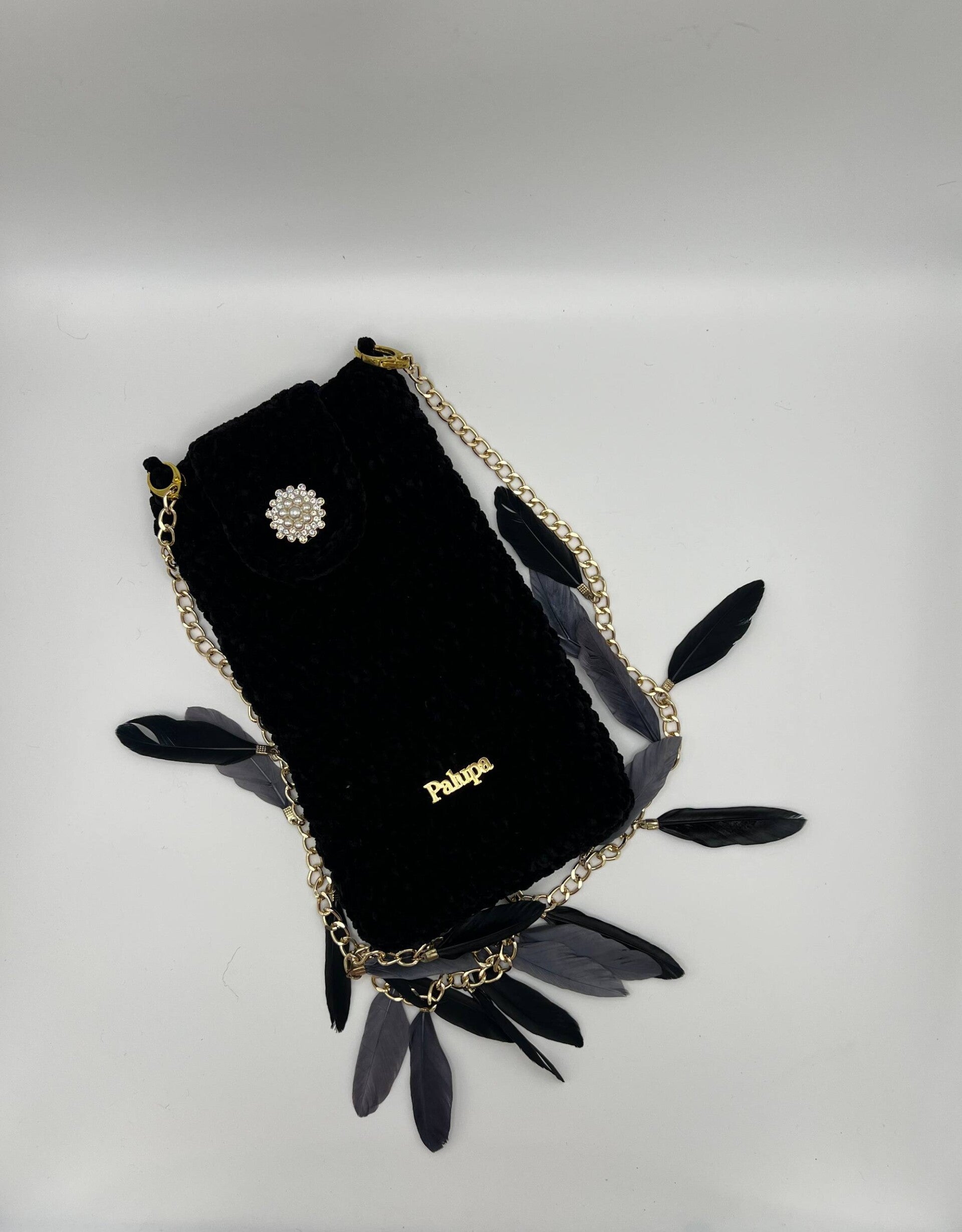 Pochette tracolla nera piume