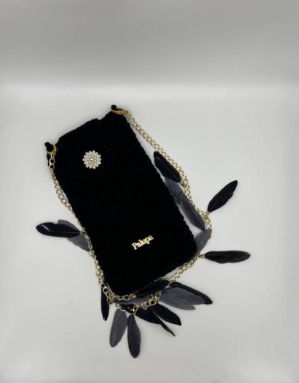 Pochette tracolla nera piume