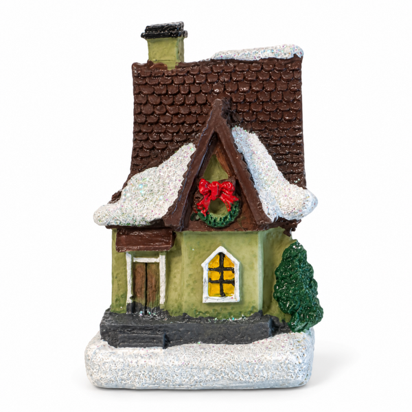 Decoratie |  Groen besneeuwd huisje |