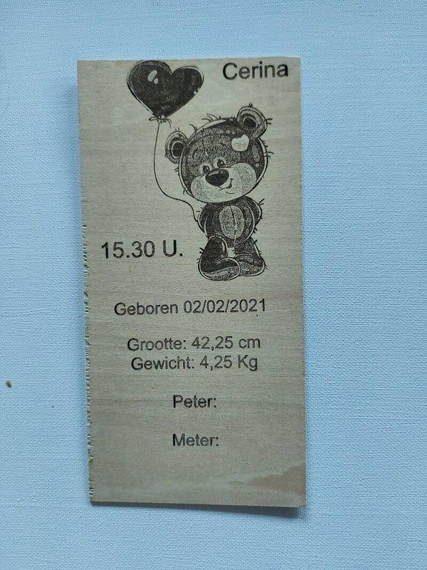 Houten Aankondiging/Uitnodiging (20x10 cm)