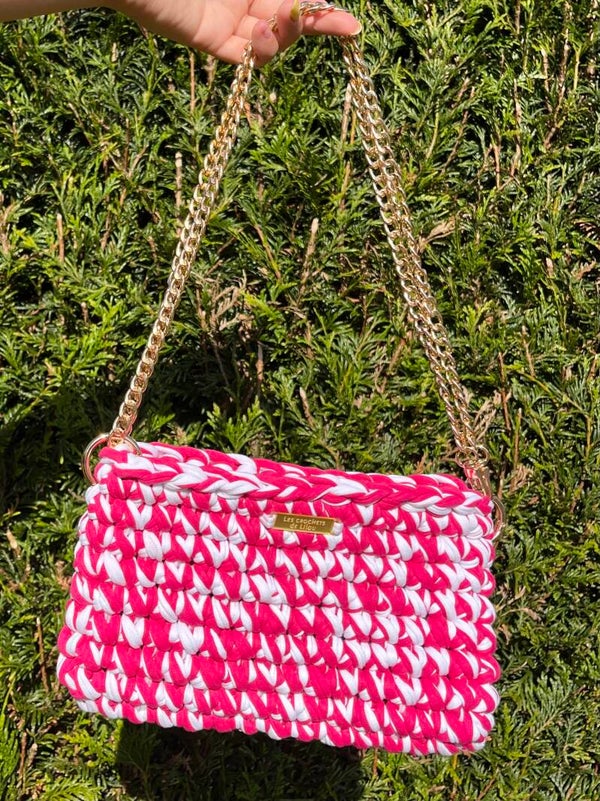 Sac Maïlia rose fuschia et blanc neige