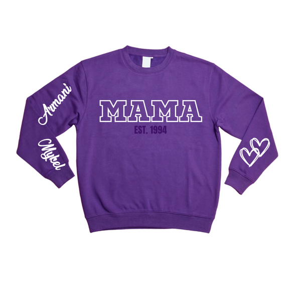 💜 Custom “MAMA” Sweatshirt – Personalized with Kids’ Names & Established Date