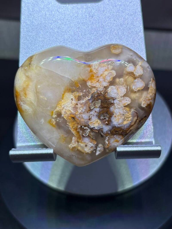 Flower Agate Heart Palm Stone