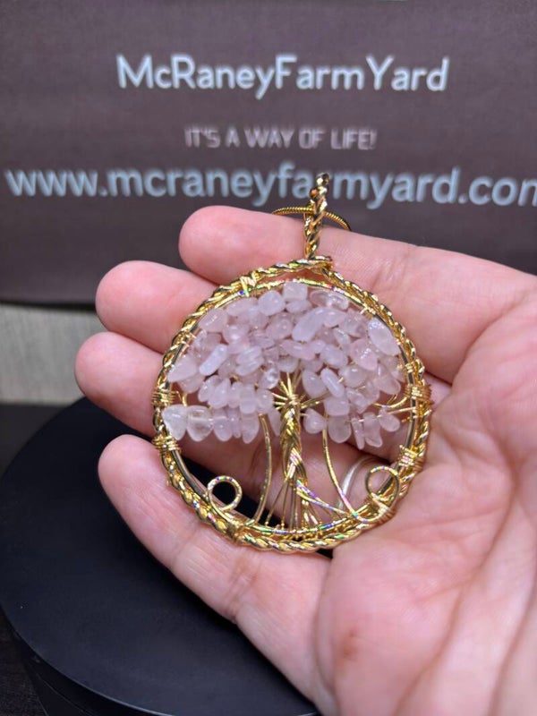 Rose Quartz Tree of Life gold necklace