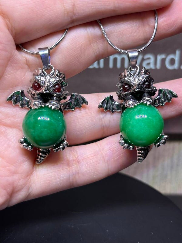 Green Jade, Green Aventurine Dragon Necklace