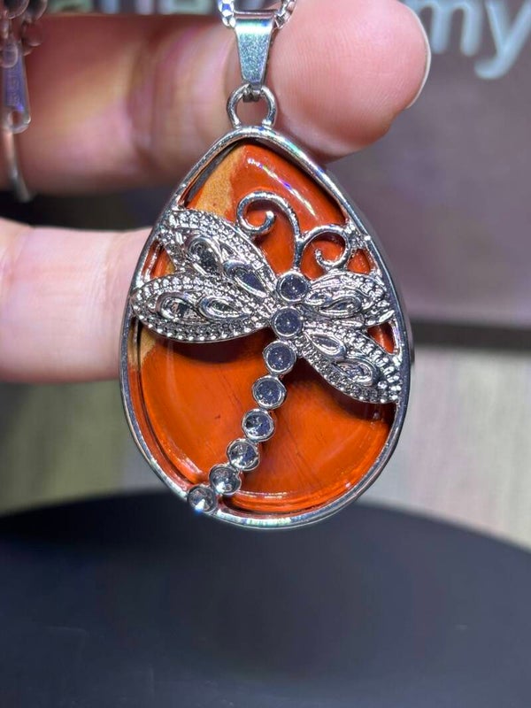 Labradorite, Red Jasper Dragonfly Necklace
