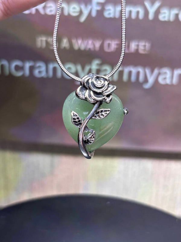Sodalite, Green Aventurine Heart Rose Pendant Necklace