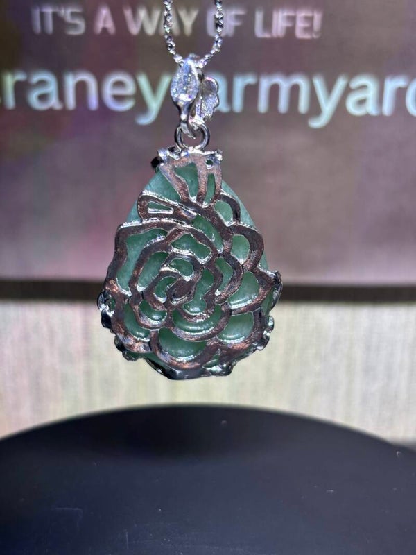 Green Aventurine Rose Pendant Necklace