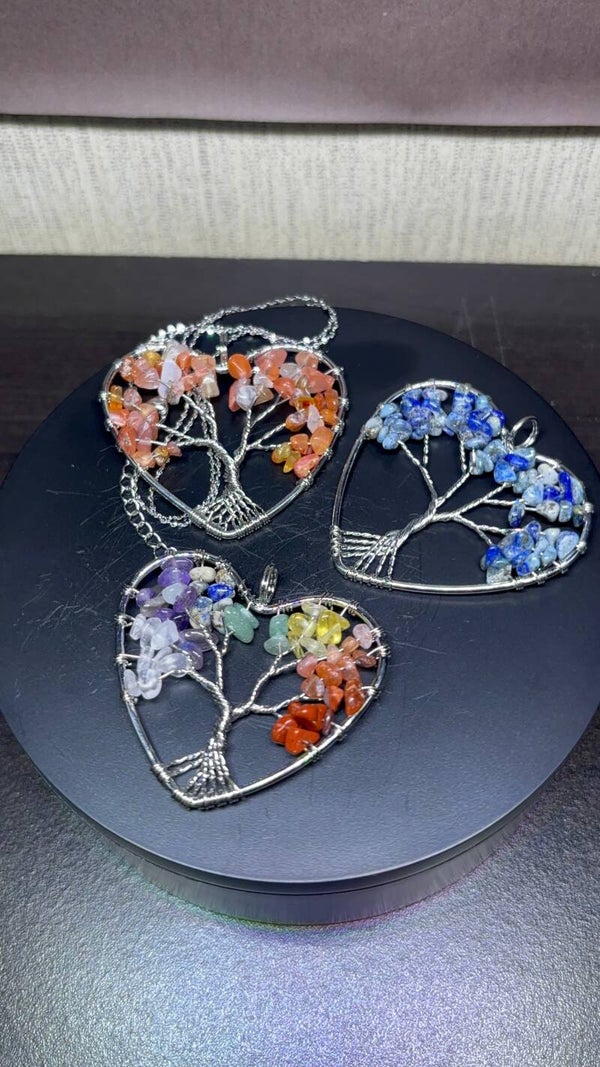 Heartshaped Tree of Life Crystal Necklaces