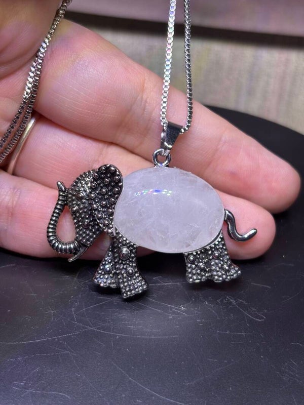 Clear quartz Elephant necklace