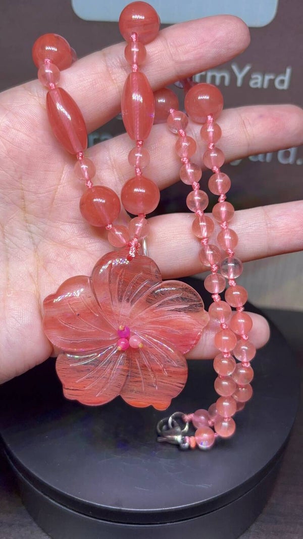 Watermelon Quartz Flower Necklace