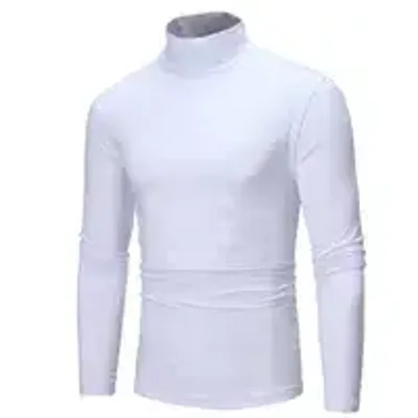 Men's High Collar Long Sleeve Thin T-Shirt Base Shirt Trendy Casual Pure Color Slim Fit Autumn Season Fashion Wish Brand
