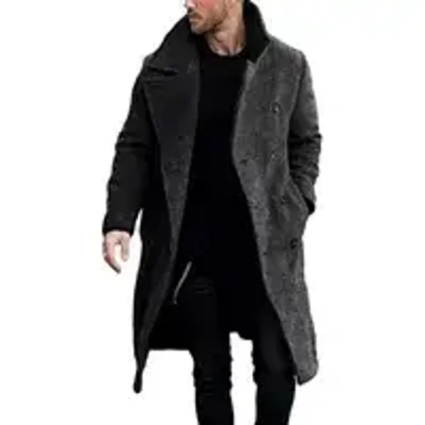 New Men's Thickened Woolen Coat Pure Color Double-Breasted Casual All-Season Four-Seasons Style Regular Fit