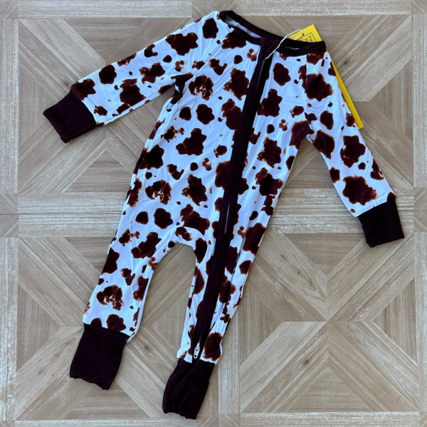 Brown Cow Print Zip Romper