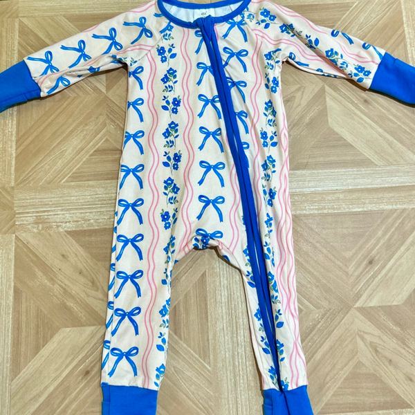 Blue Bow Zipper Romper