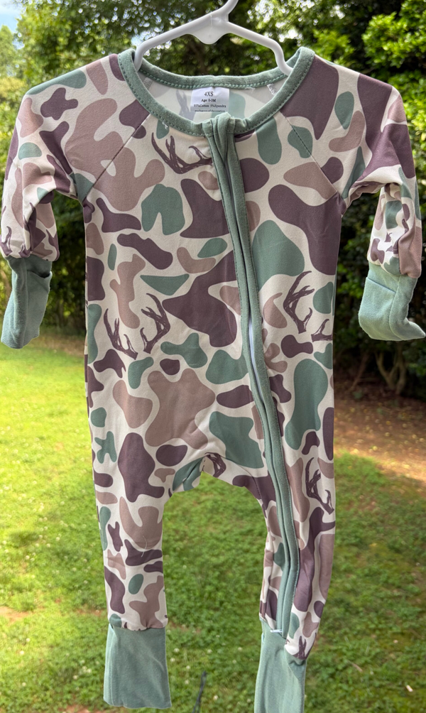 Camo Deer Zipper Romper