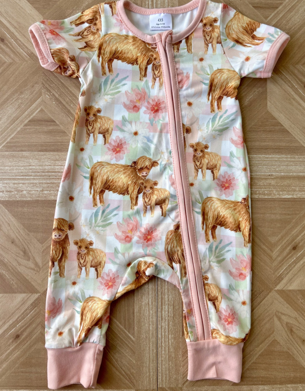 Cow Print Zipper Romper
