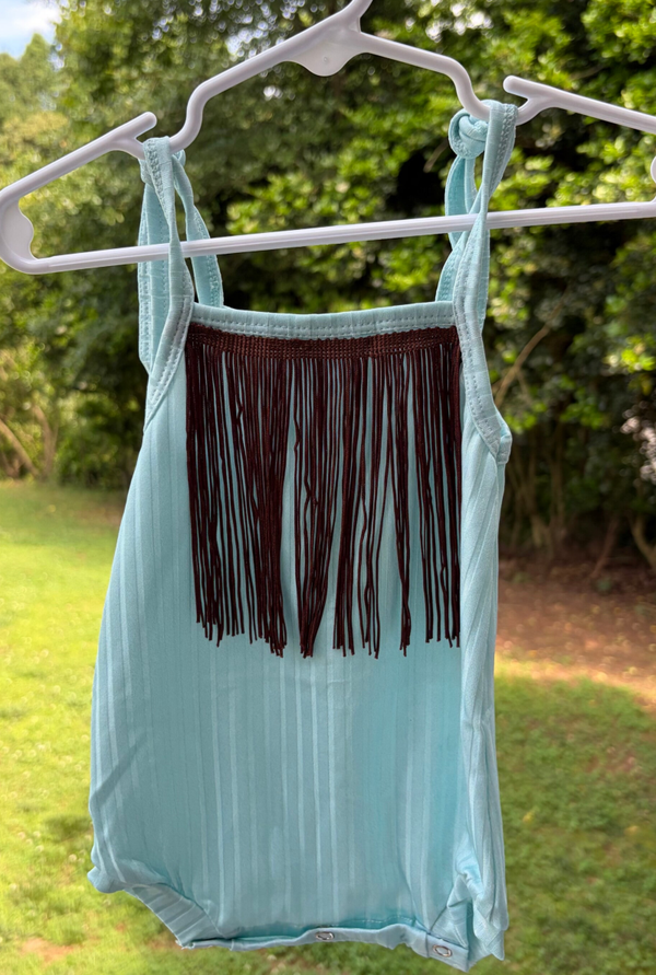Teal Tassel Romper