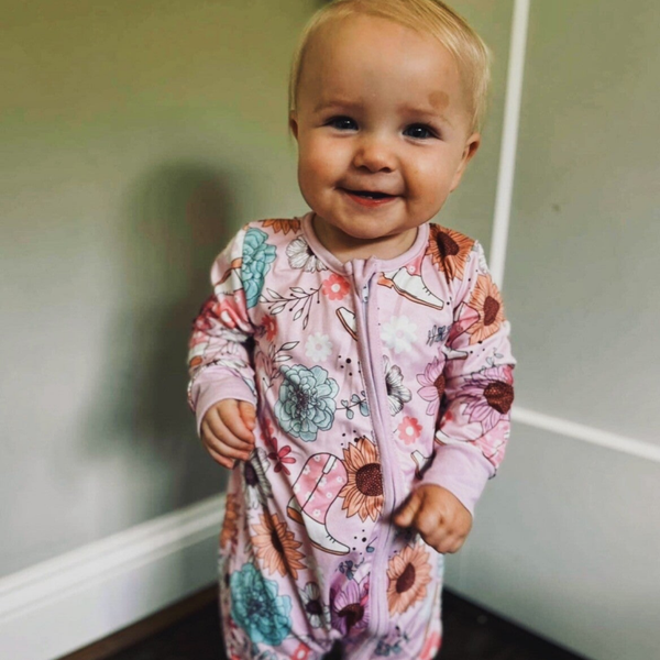 Boot & Flowers Zipper Romper