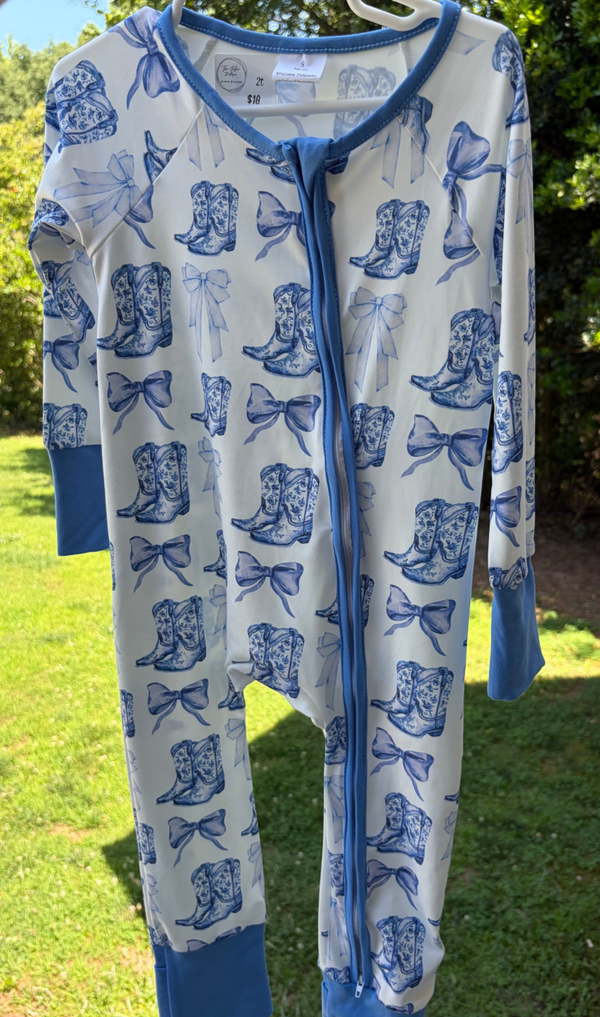 Blue Cowgirl Zipper Romper