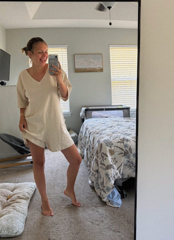 Beige Oversized Tee Romper