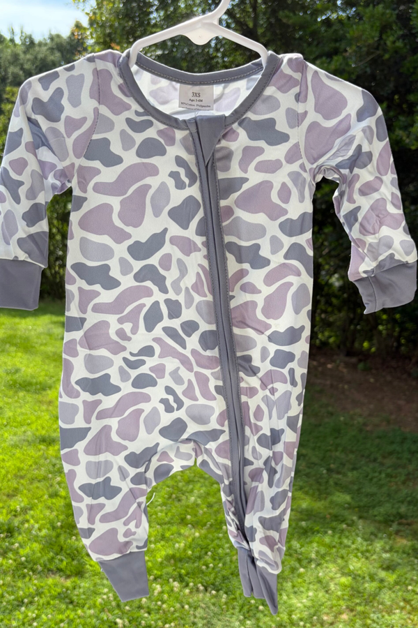Camo Print Zipper Romper