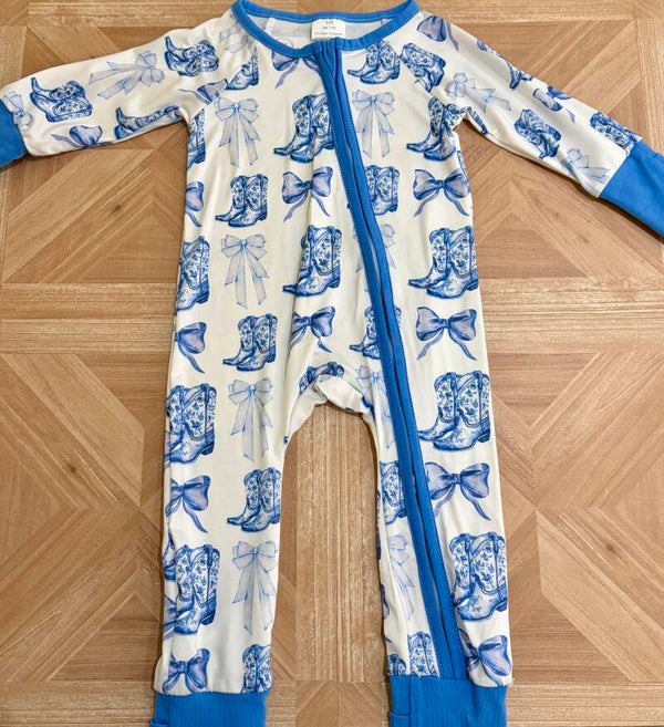 Blue Cowgirl Zipper Romper