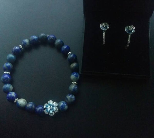Lapis lazuli and sterling silver blue pansy set