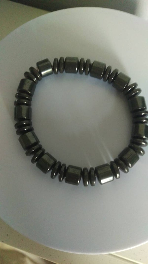 Cylinder and round hematite stretchy bracelet