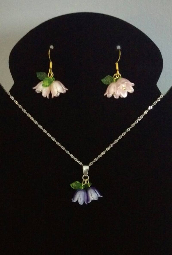 Acrylic bluebells sterling silver water wave necklace pink or purple