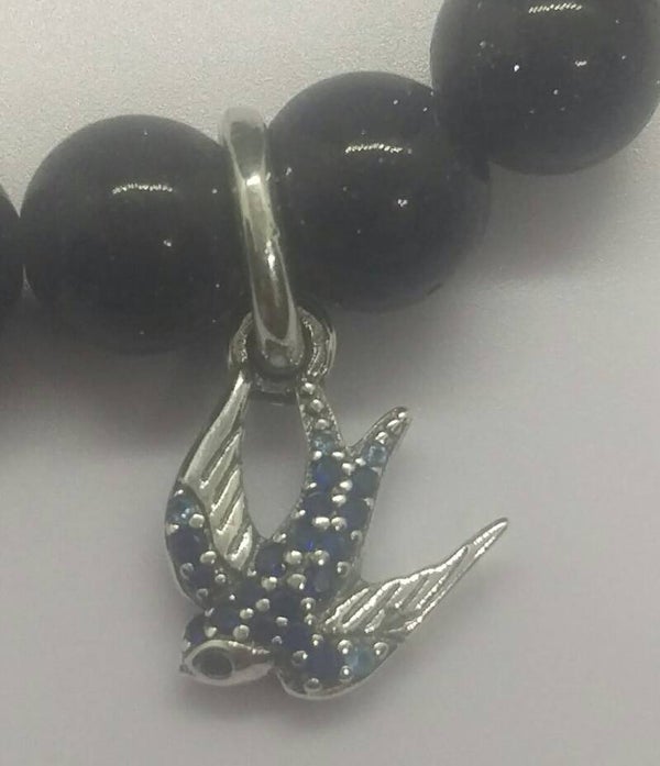 Blue sandstone & blue stone bird sterling silver charm