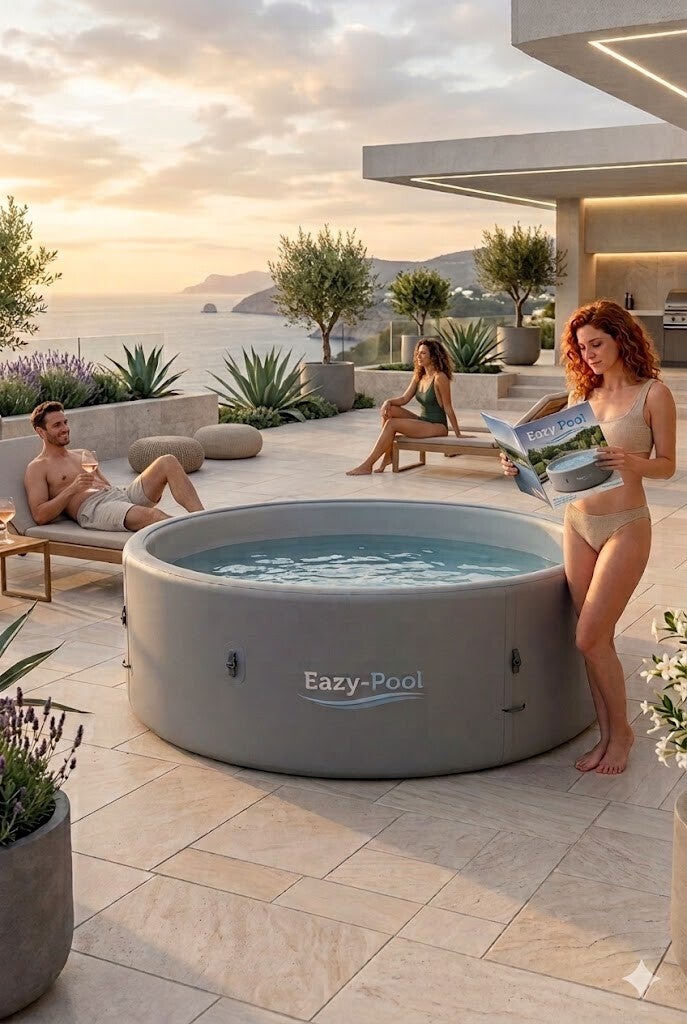 Eazy-Pool op een terras bij zonsondergang