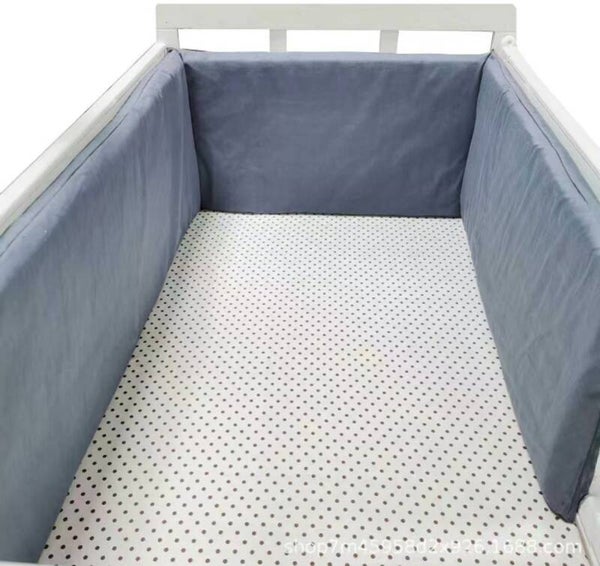 Bedomrander 180x30cm - Baby Bedbumper Ledikant - Katoen - Effen grijs