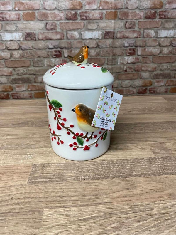 Grandma Wild’s Ceramic Christmas Robin and berries Jar
