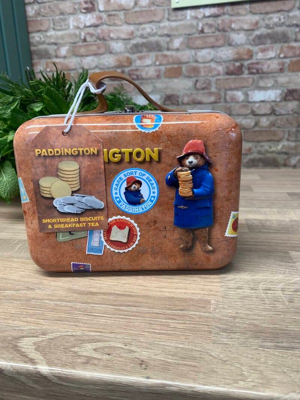 Paddington Bear suitcase tinned biscuits