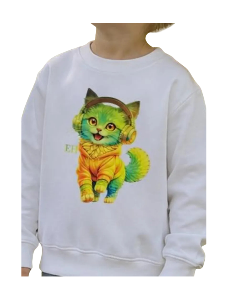 Sudadera infantil blanca de Gatito con Auriculares