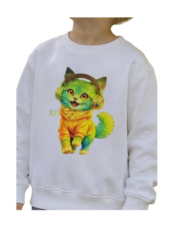 Sudadera infantil blanca de Gatito con Auriculares