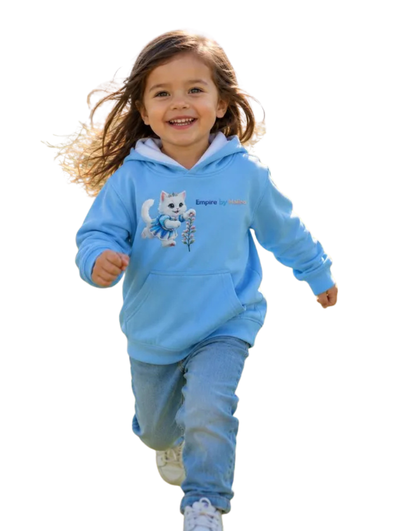 Sudadera con Capucha Niña Gatita Princesa – Hoodie Azul Cielo – Interior Blanco, Regalo Original Kids