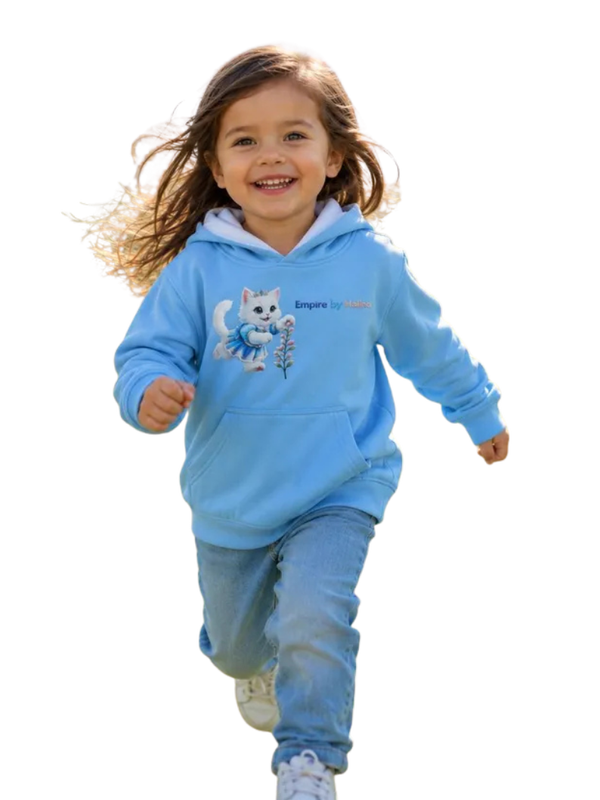 Sudadera con Capucha Niña Gatita Princesa – Hoodie Azul Cielo – Interior Blanco, Regalo Original Kids