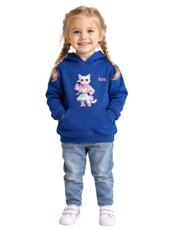 Sudadera con Capucha para Niña de Gatita Fashion – Hoodie Azul (Talla 3-4 Años) – Regalo Original de Moda Infantil