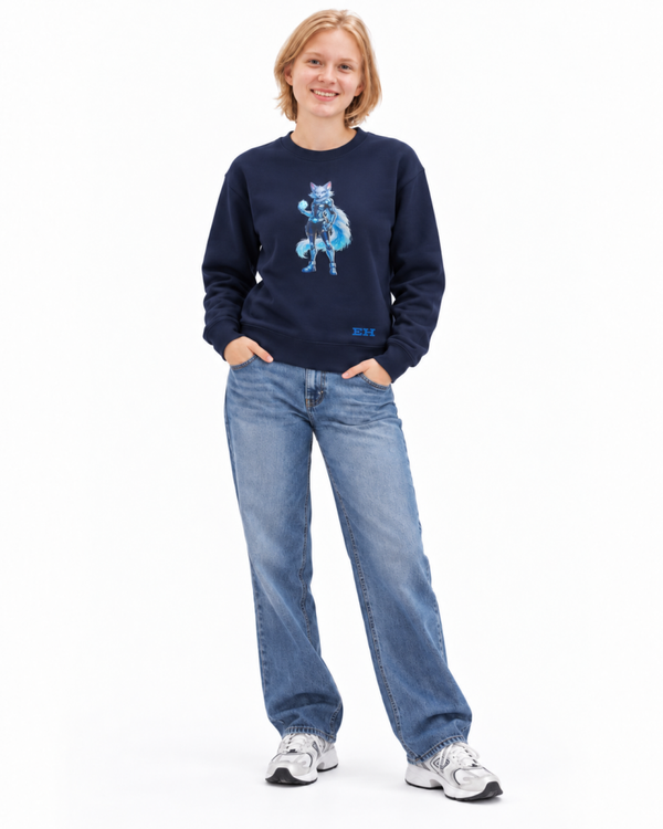 Sudadera Azul Marino para Mujer – Gata Guardiana del Hielo | Empire by Halina®