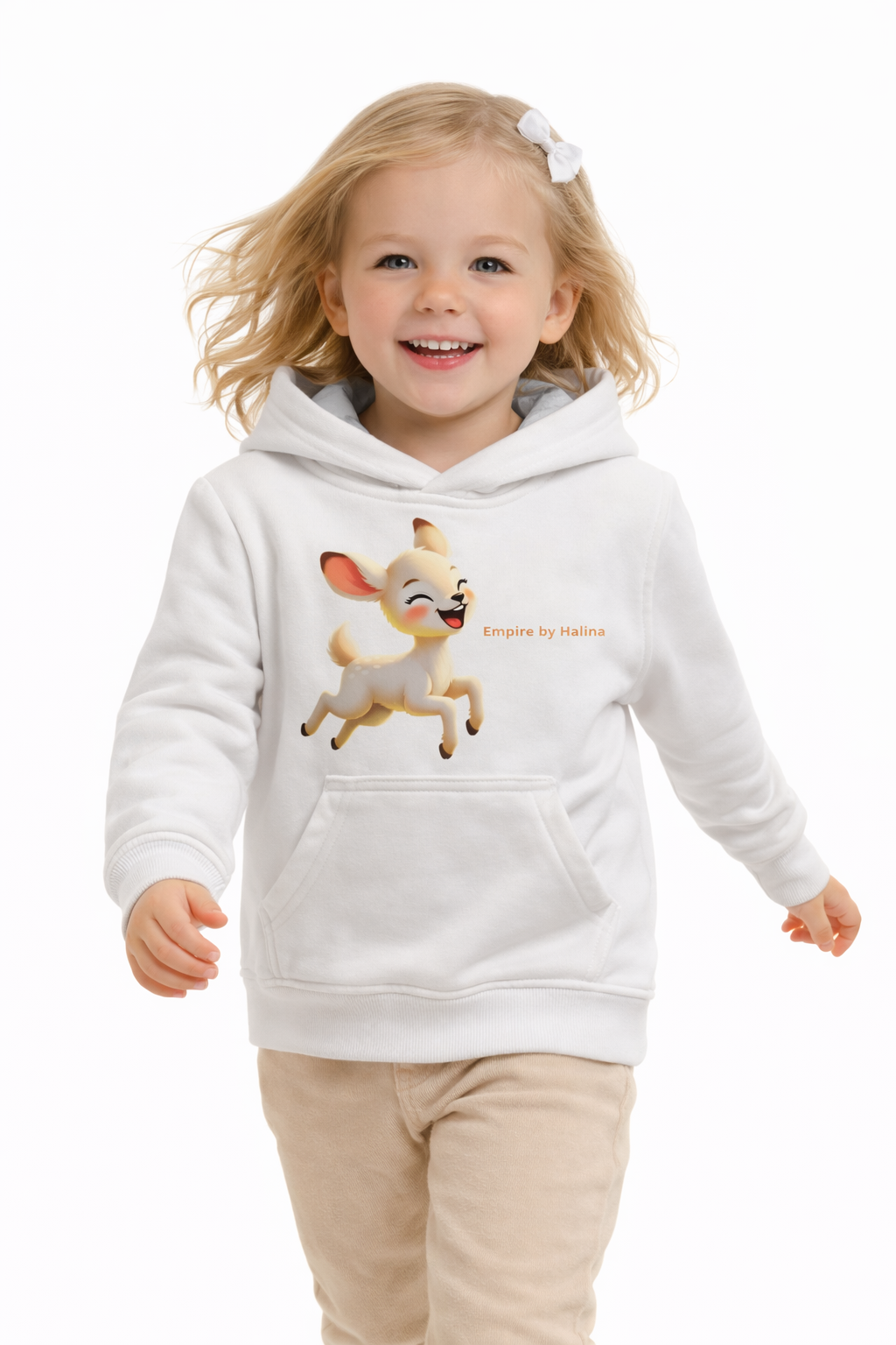 Sudadera con Capucha Niña Diseño Ciervo – Hoodie Blanco (Talla 3-4 Años) – Regalo Original Animales del Bosque