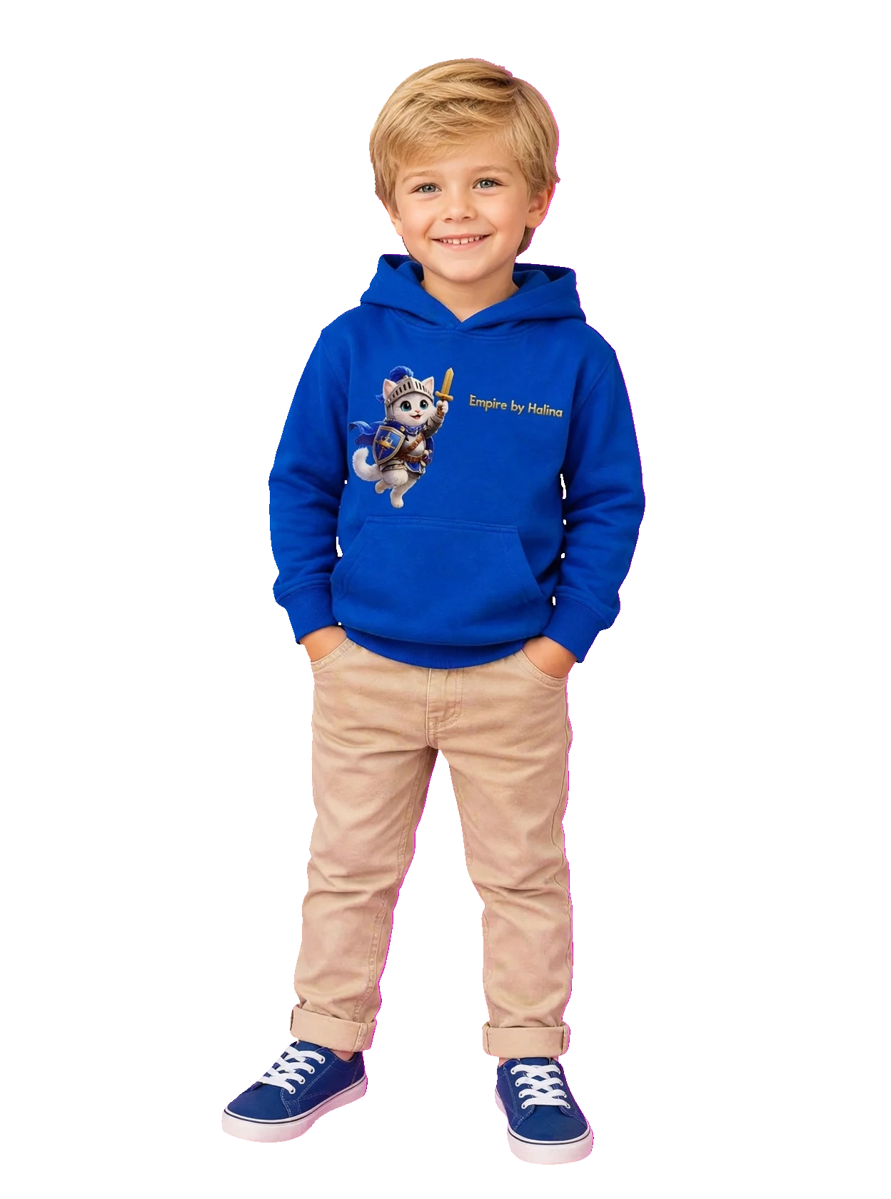 Sudadera con Capucha para Niño de Gatito Caballero – Hoodie Azul Royal (3-4 Años) – Regalo Original y Moda Infantil
