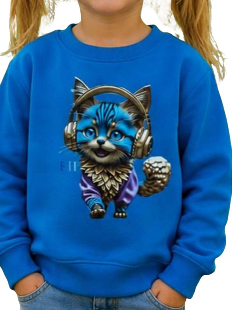 Sudadera infantil azul royal de Gatito con Auriculares
