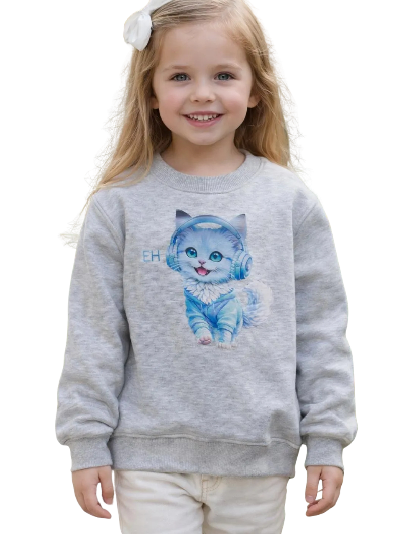 Sudadera infantil gris melange de Gatito con Auriculares
