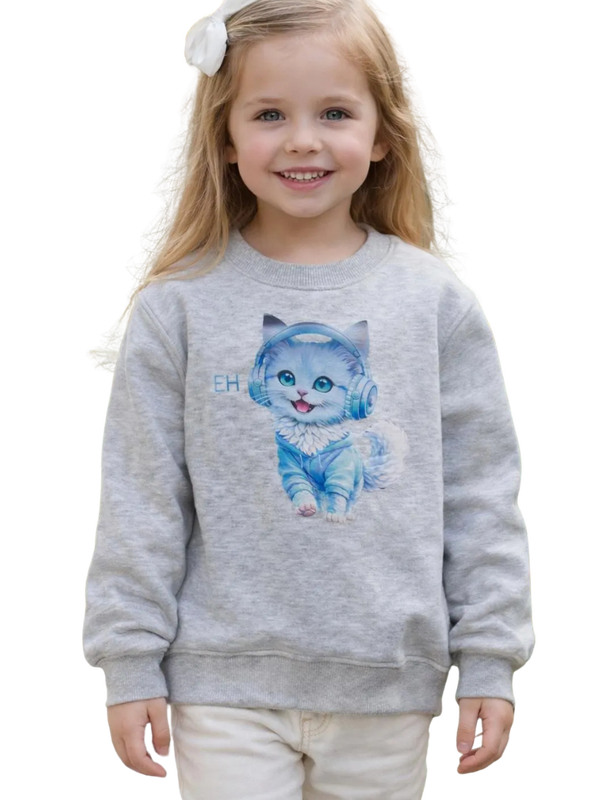 Sudadera infantil gris melange de Gatito con Auriculares
